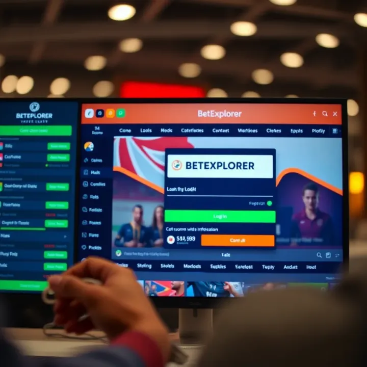 Interior of a BetExplorer shop with betting terminals and screens showing live sports events