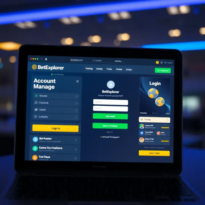 User interface of BetExplorer website showing login screen on a laptop