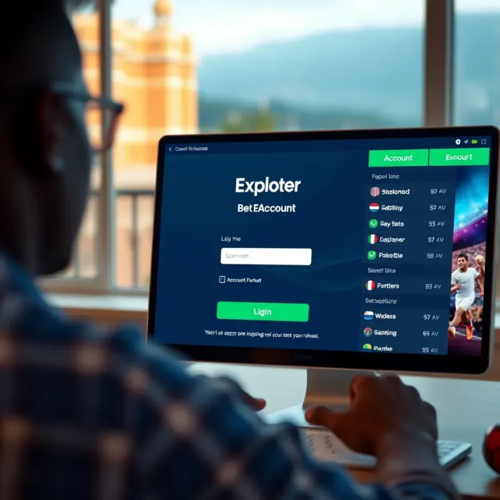 Screenshot of BetExplorer mobile interface showcasing the login screen with input fields and navigation options